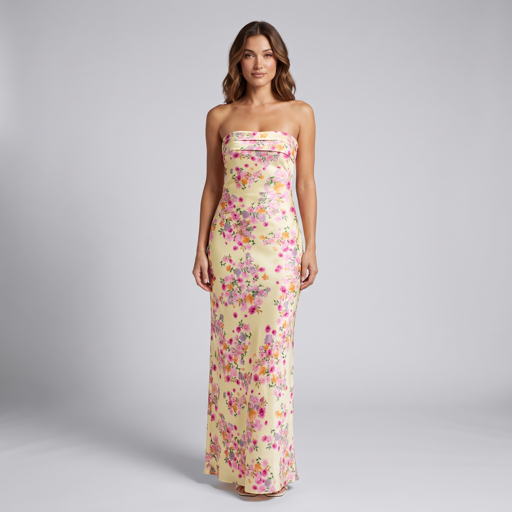 Maiah Satin Floral Maxi Dress