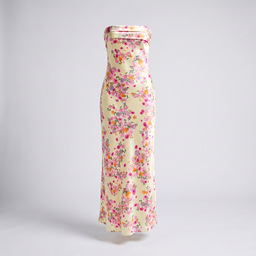 Maiah Satin Floral Maxi Dress