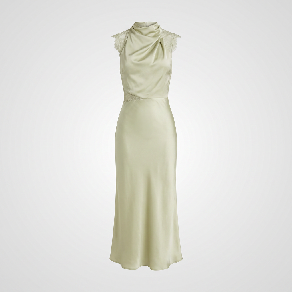 Anabelle Halter Neck Lace Maxi Dress - Sage Green