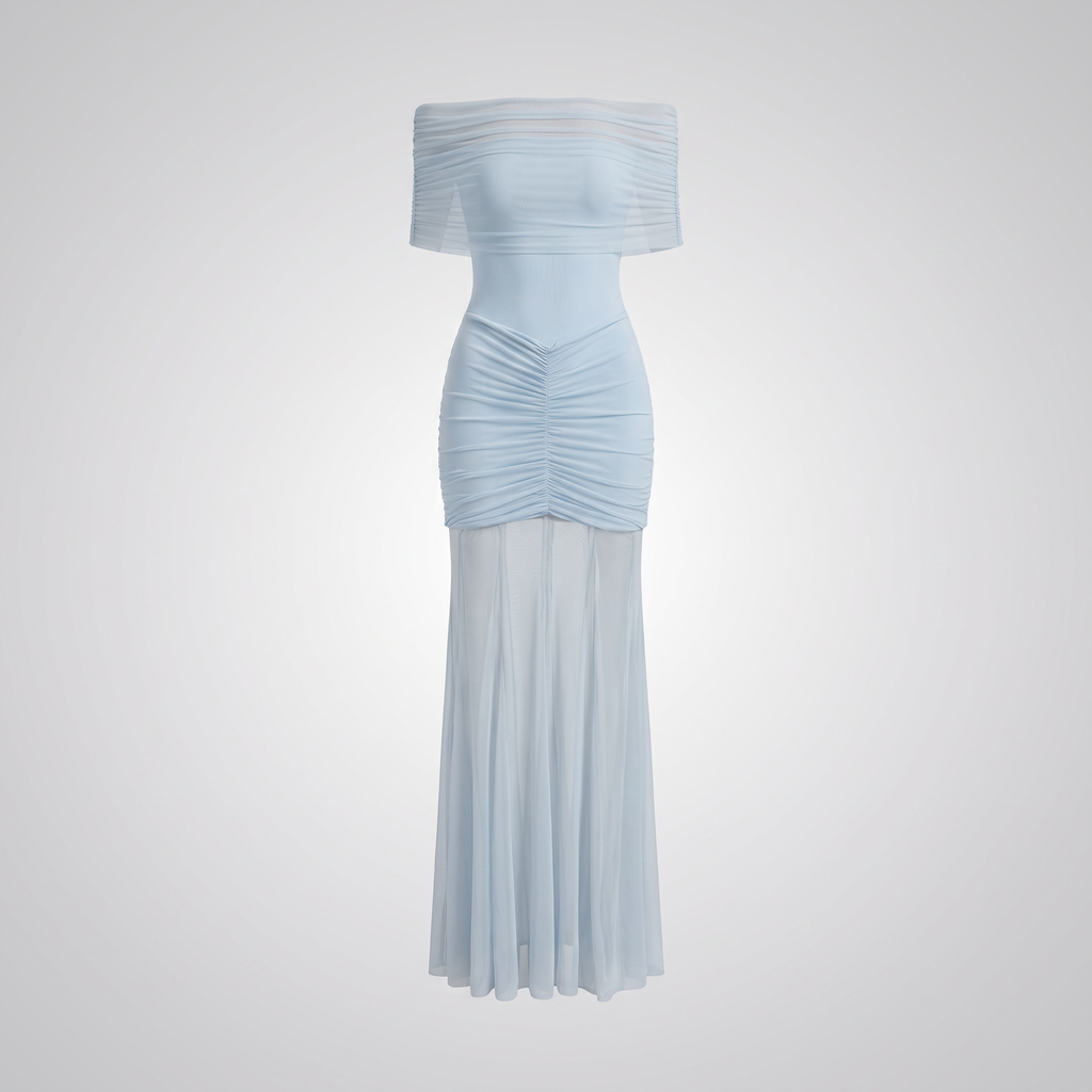 Caspian Off-Shoulder Mesh Maxi Dress