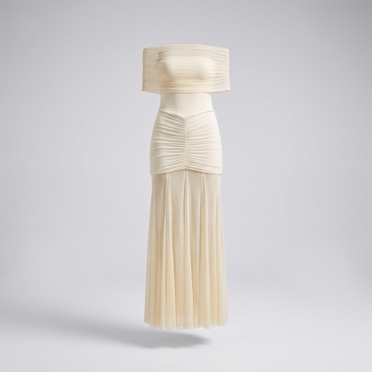 Caspian Off-Shoulder Mesh Maxi Dress