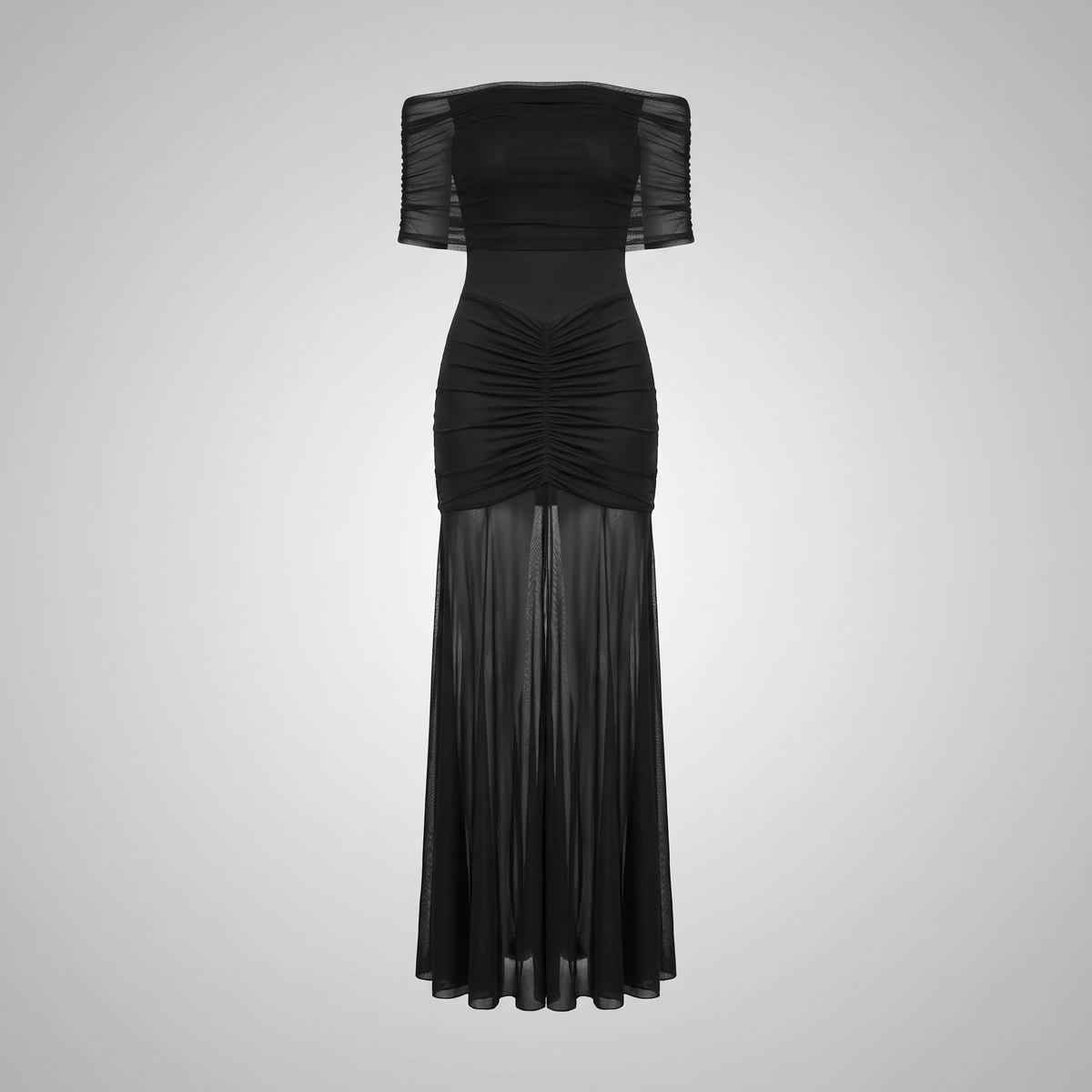Caspian Off-Shoulder Mesh Maxi Dress