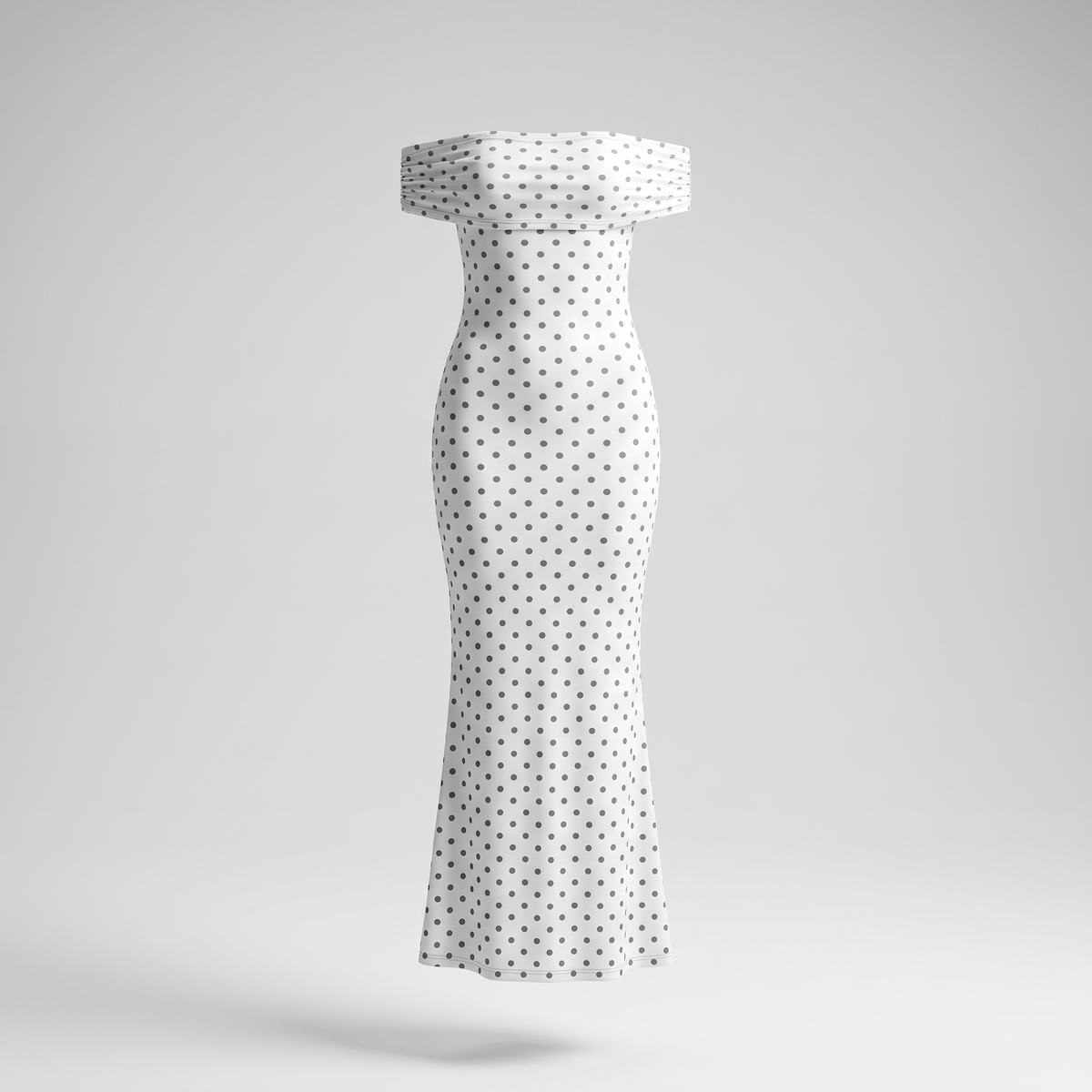 Cole Off-Shoulder Polka Dot Mesh Maxi Dress