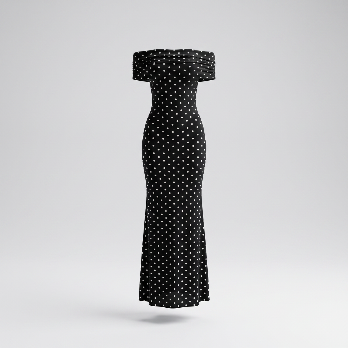 Cole Off-Shoulder Polka Dot Mesh Maxi Dress